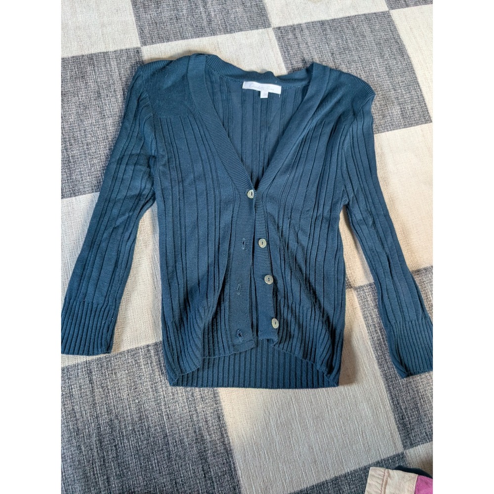 Charlotte‎ Russe Teal Blue Ribbed V-Neck Button Front Cardigan Sweater Small